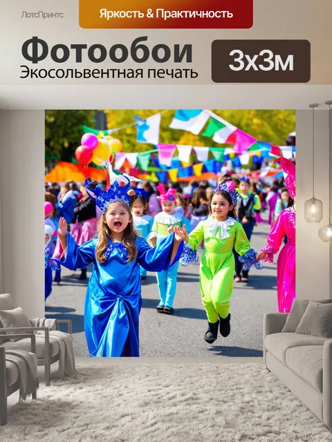 Фотообои весна, весенний праздник с танцами и музыкой, яркие костюмы, зиму приветствуют,