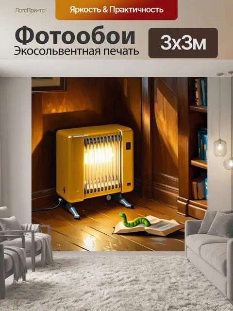 Фотообои время тихого вечернего чтения в комнате, где желтый обогреватель излучает мягкий свет