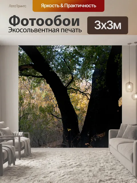 Фотообои Золотой луг силуэты Дерево и