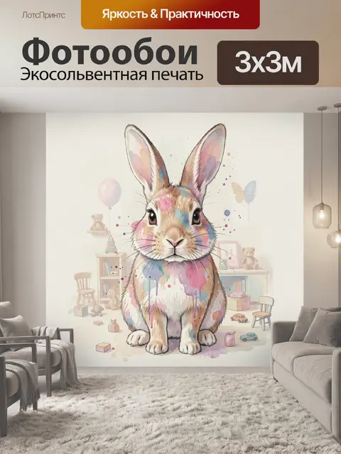 Фотообои Акварельный кролик в детской