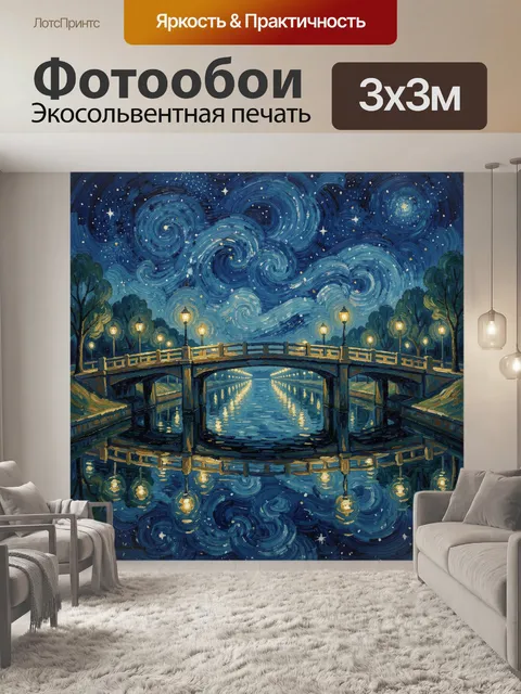 Фотообои Ночной мост над каналом