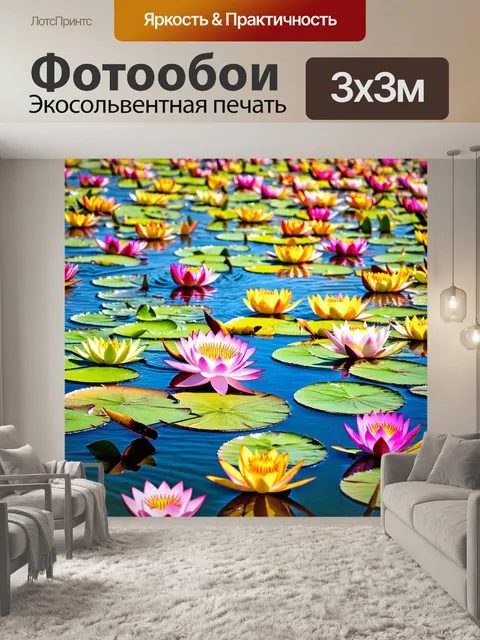 Фотообои египет в стиле маскот, изображающие множество разноцветных лотосов, танцующих на поверхности нила с радостью