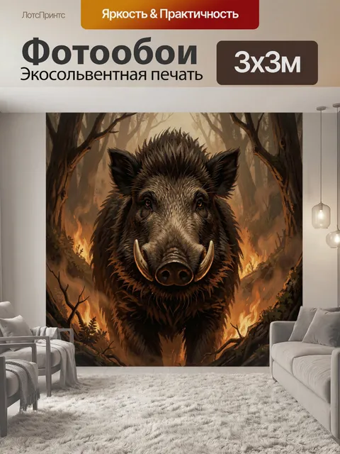 Фотообои Кабан в горящем лесу