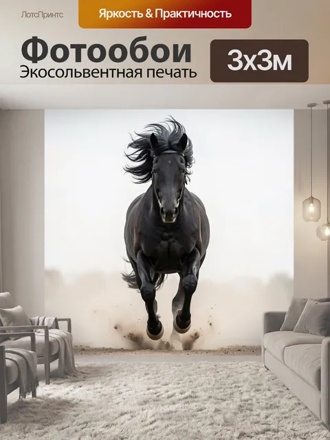 Фотообои Черный конь в галопе