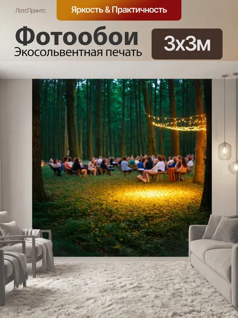 Фотообои летние вечеринки, огоньки и музыка, дружеские встречи на поляне