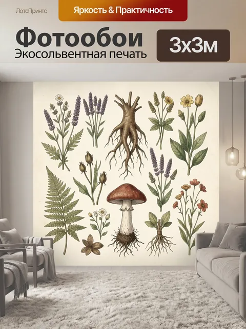 Фотообои Ботаническая иллюстрация лесных растений