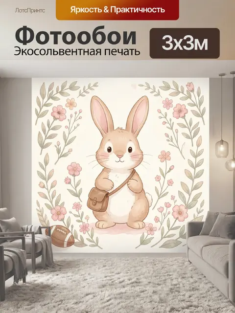 Фотообои Зайчик-путешественник среди цветов