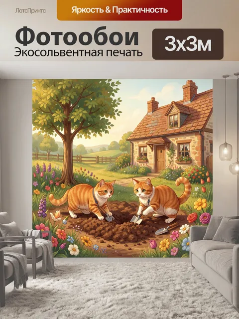 Фотообои Рыжие котята в цветущем саду