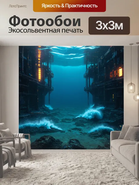 Фотообои море в стиле киберпанк: съеденные временем подводные конструкции