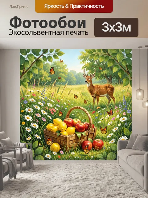 Фотообои Олень в весеннем саду с цветами