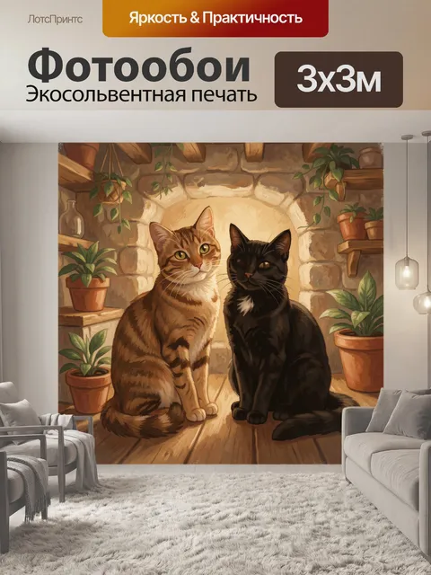 Фотообои Два кота у каменной стены