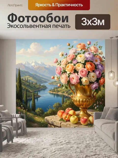Фотообои Цветы в золотой вазе