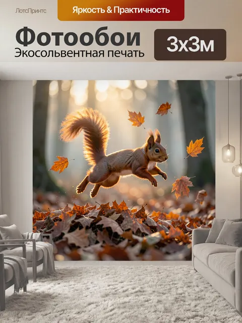 Фотообои Белка в осеннем лесу