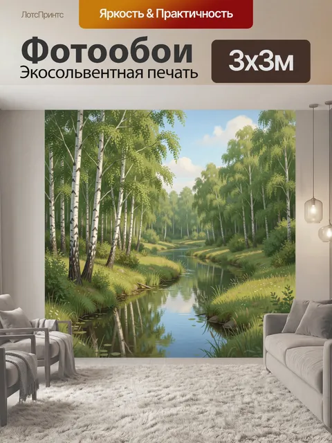 Фотообои Берёзовая роща с рекой
