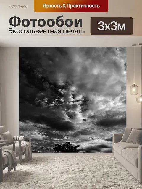 Фотообои низкий ключ черно-белое небо и облака