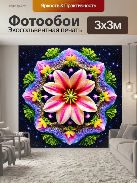 Фотообои цветы в стиле фэнтези, где цветы образуют сказочные узоры на фоне мириады звёзд