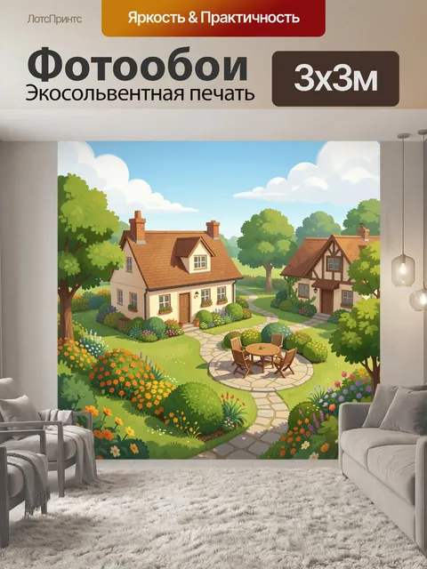 Фотообои Уютный сад с домиками