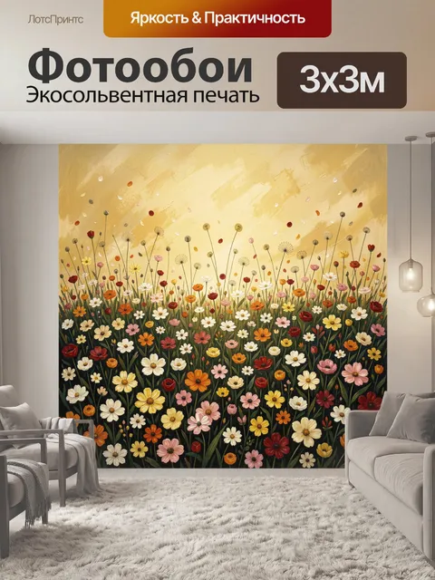 Фотообои Луговые цветы на золотом фоне