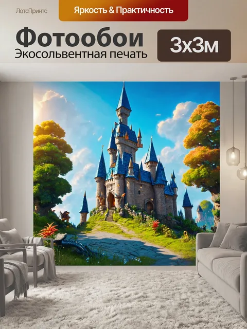 Фотообои сказочное королевство с замками и драконами
