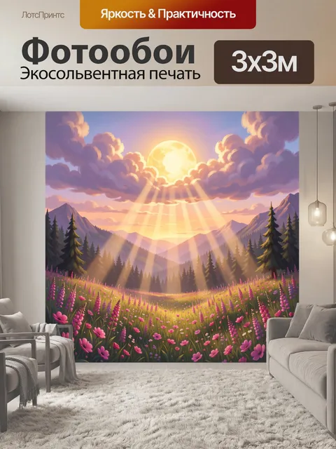 Фотообои Солнечные лучи над альпийской долиной