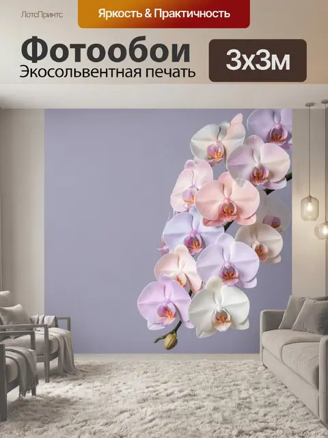 Фотообои Нежные орхидеи на сиреневом фоне