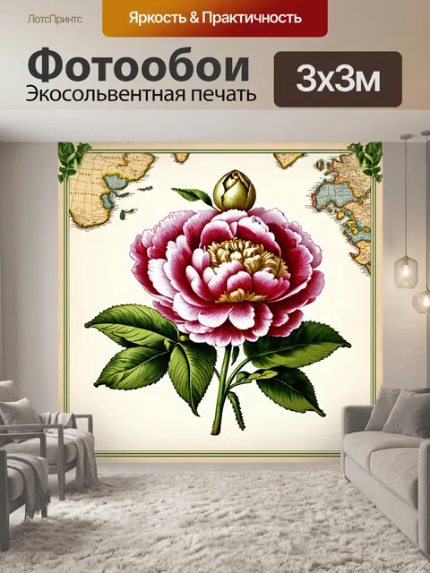 Фотообои пионы в стиле иллюстрация
