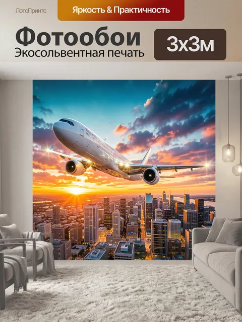 Фотообои Пассажирский лайнер над мегаполисом