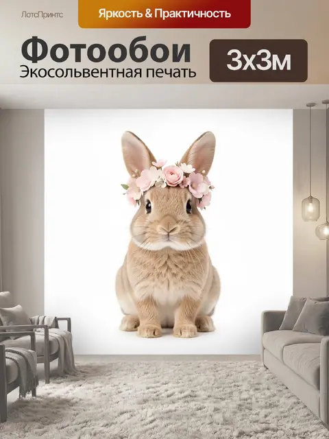 Фотообои Кролик с цветочным венком