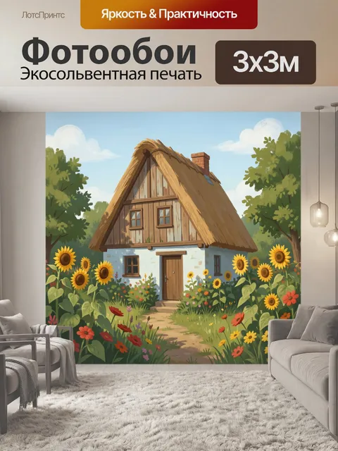 Фотообои Сказочный домик среди цветов