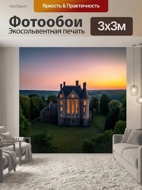 Фотообои закат в старом замке