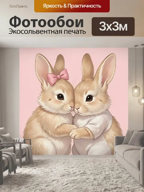 Фотообои Два милых зайчонка в обнимку