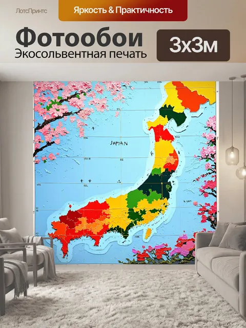 Фотообои карта японии в импрессионистическом стиле