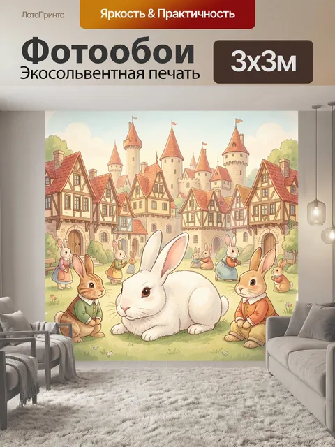 Фотообои Сказочный город с кроликами