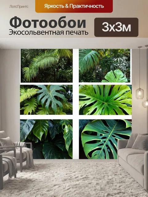 Фотообои изображение монстеры на фоне различных природных ландшафтов
