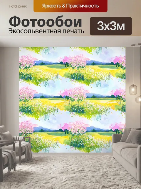 Фотообои паттерн с весенними пейзажами и цветением, создавая атмосферу нежности и новых начинаний