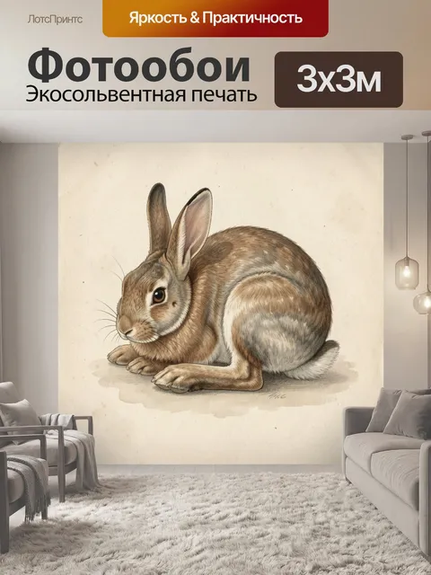 Фотообои Реалистичный заяц на светлом фоне