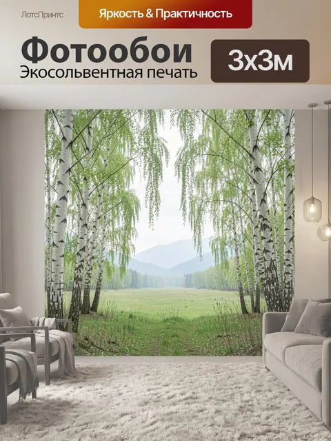 Фотообои Берёзовая роща и горная долина