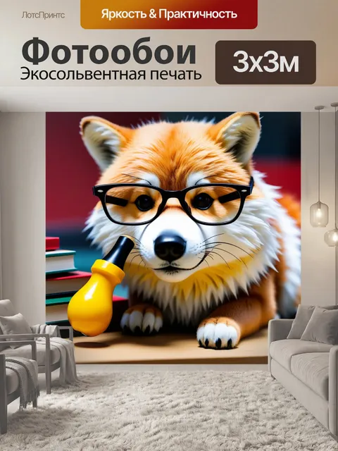 Фотообои лиса в очках, собирающая необычные предметы