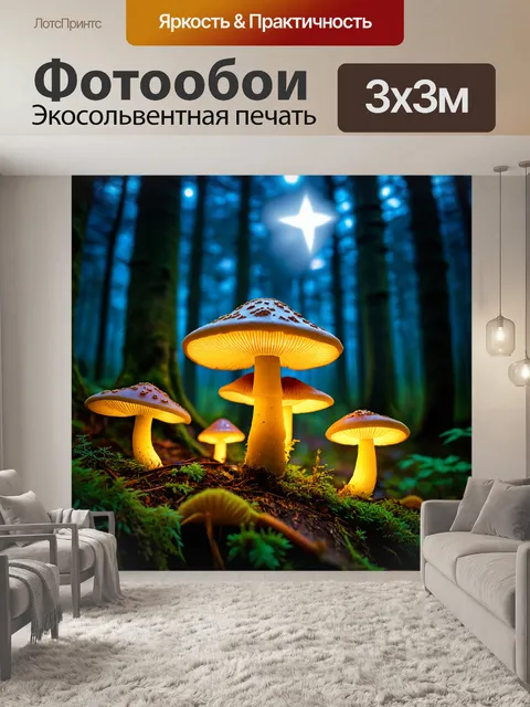 Фотообои светящиеся грибы, ночные чудеса, звезды, медленно движущиеся облака