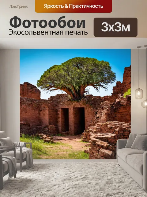 Фотообои старинное дерево, обвивающееся вокруг руин древней конструкции, отображая исторический контекст