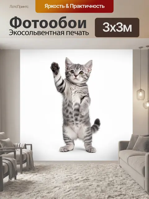 Фотообои Серый полосатый котенок с лапкой