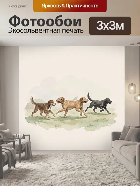 Фотообои Бегущие собаки на лугу
