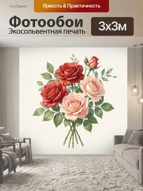 Фотообои Букет розовых и красных роз