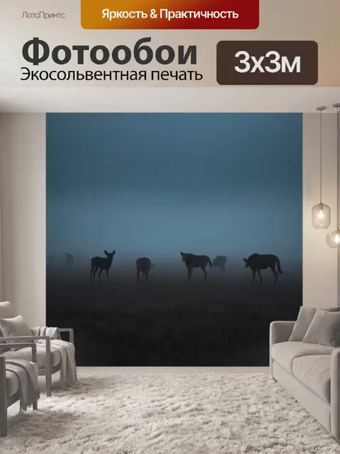 Фотообои охота открывают живописный вид на вечернюю равнину, где устанавливаются густые туманы
