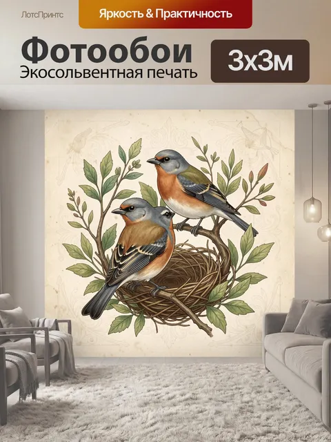 Фотообои Две птицы у гнезда
