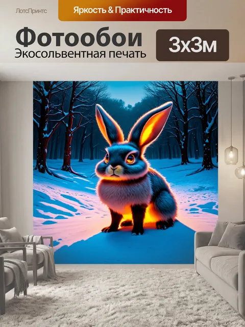 Фотообои на снежной поляне стоит зловещий кролик