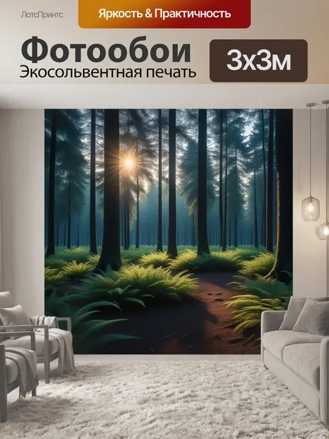 Фотообои лес с вечерним светом и спокойствием