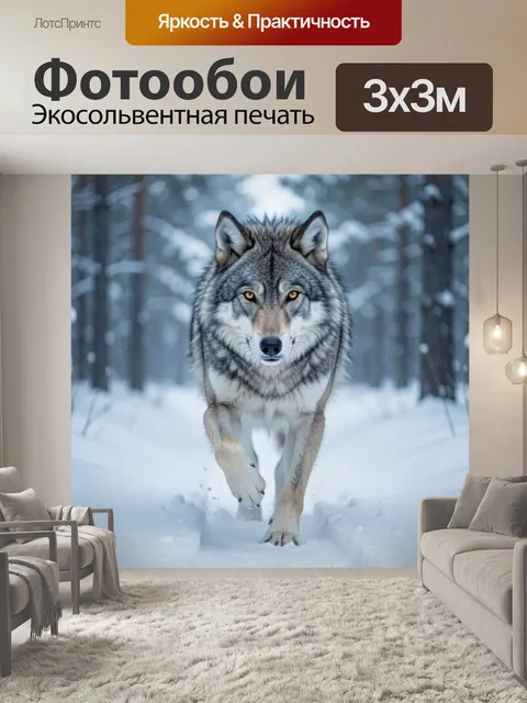 Фотообои Серый волк в зимнем лесу